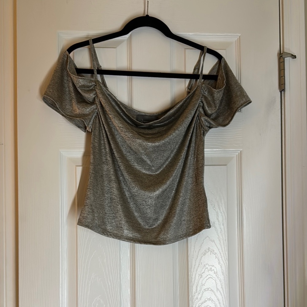 Anthropologie Silver Off-Shoulder Blouse